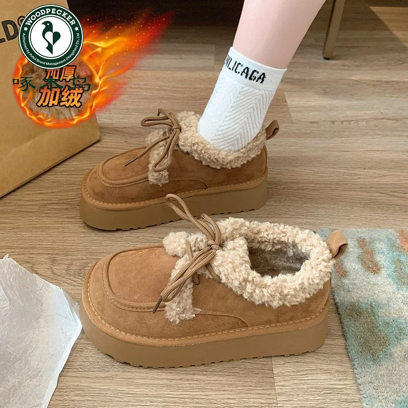 啄木鸟松糕厚底棉鞋女款冬季2025新款保暖增高毛毛勃肯鞋子雪地靴