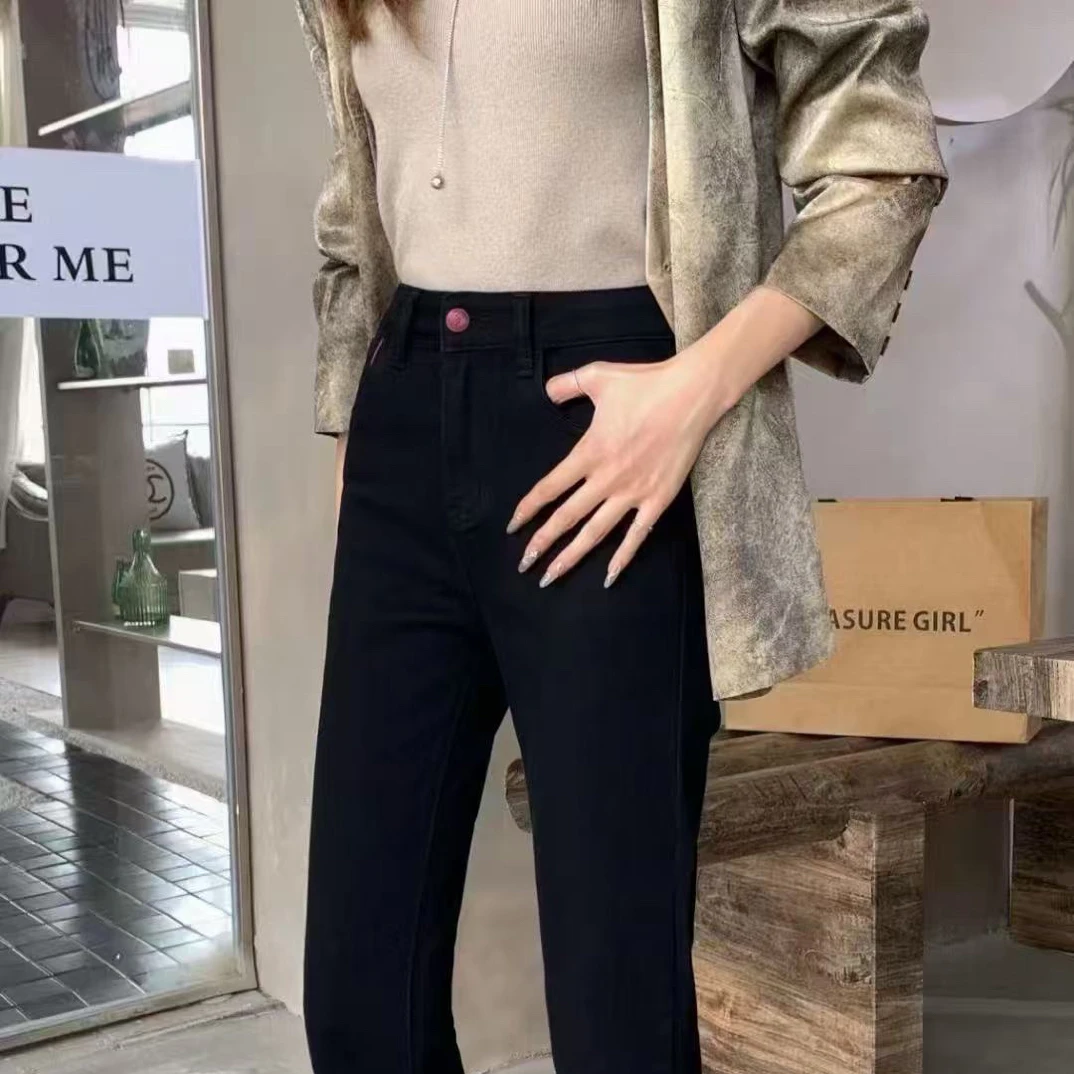 NFM女驸马秋季新款百搭显瘦红线条九分烟管裤牛仔裤7391