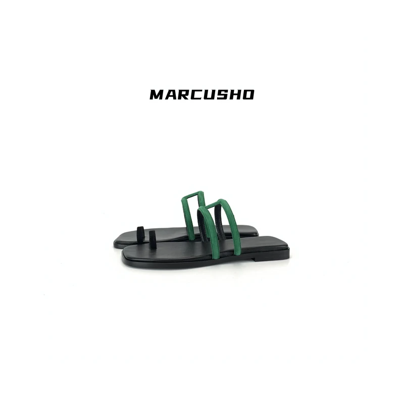 MARCUSHO极简套趾真皮一字拖鞋外穿D1140