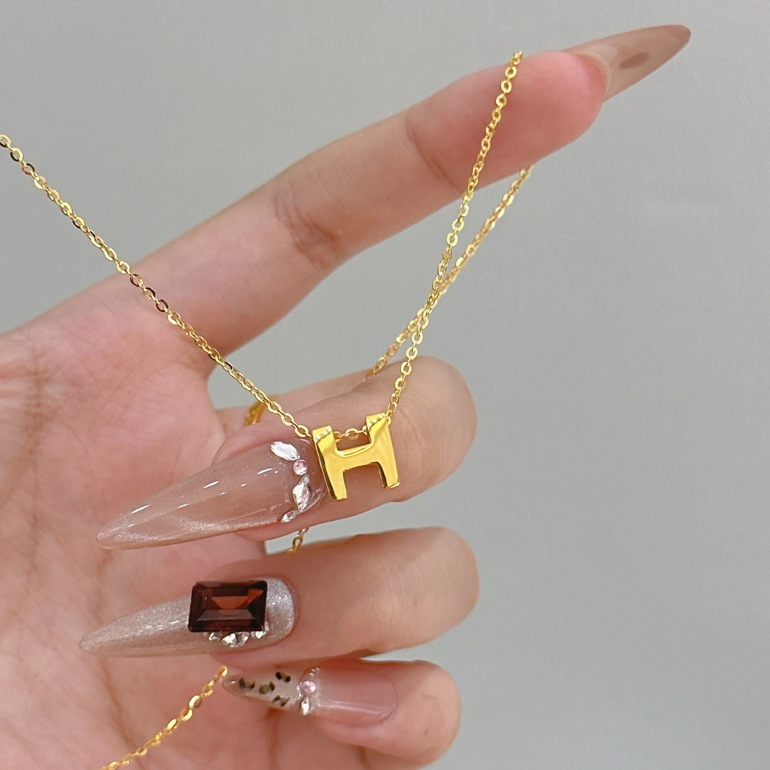 不支持七天无理由【亮面H字母黄金项链】足金999 多样性发一！