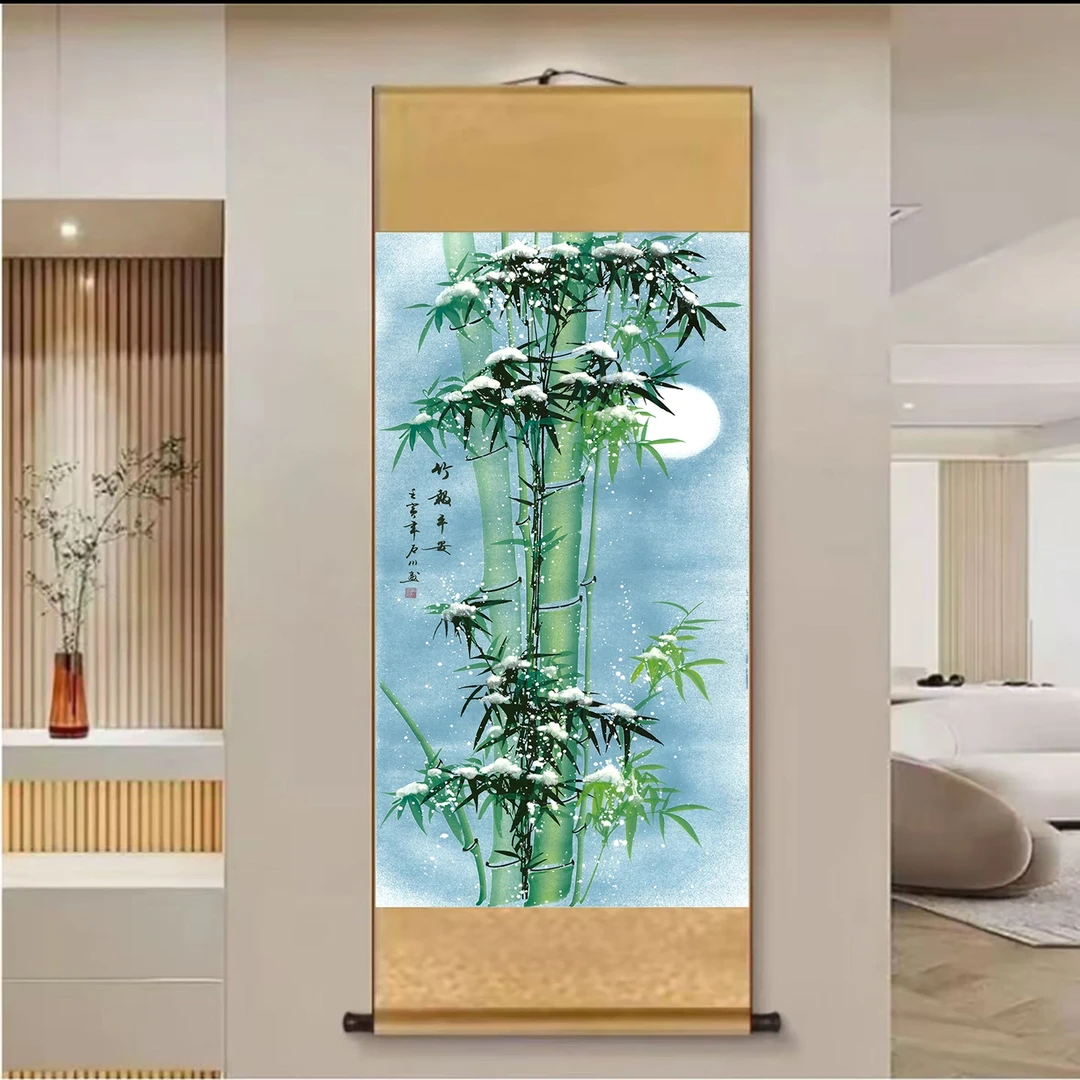 A01精装140*45《竹报平安》居家软装卷轴画