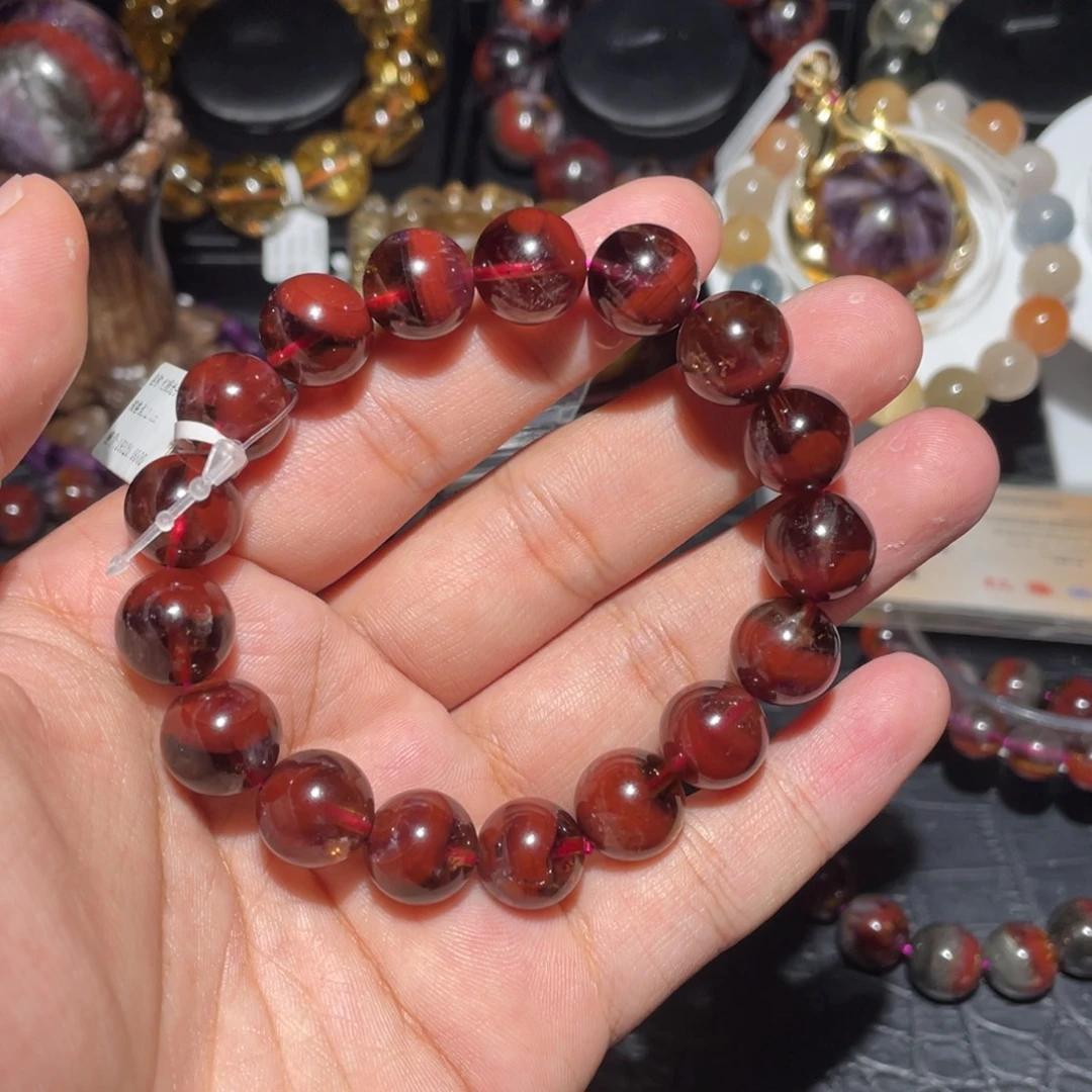 手链水晶未镶嵌12.5mm老矿红极光手链