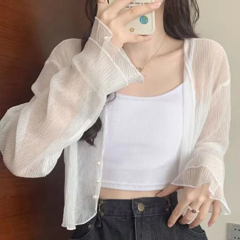 大码防晒开衫披肩女装胖mm薄款夏季短款上衣外搭配吊带裙薄纱罩衫