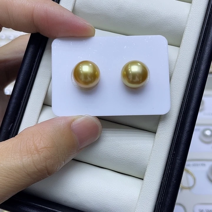 我***龙海水珍珠裸珠一对海水南洋金珠对珠