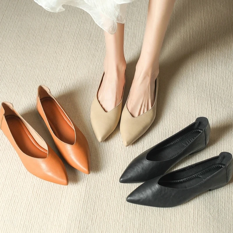 真皮浅口奶奶鞋单鞋女鞋2025新款百搭软底尖头春季中跟粗跟皮鞋子