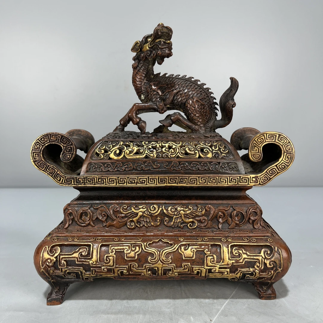 当代仿制 仿古大明宣德年制紫铜鎏金马槽香炉