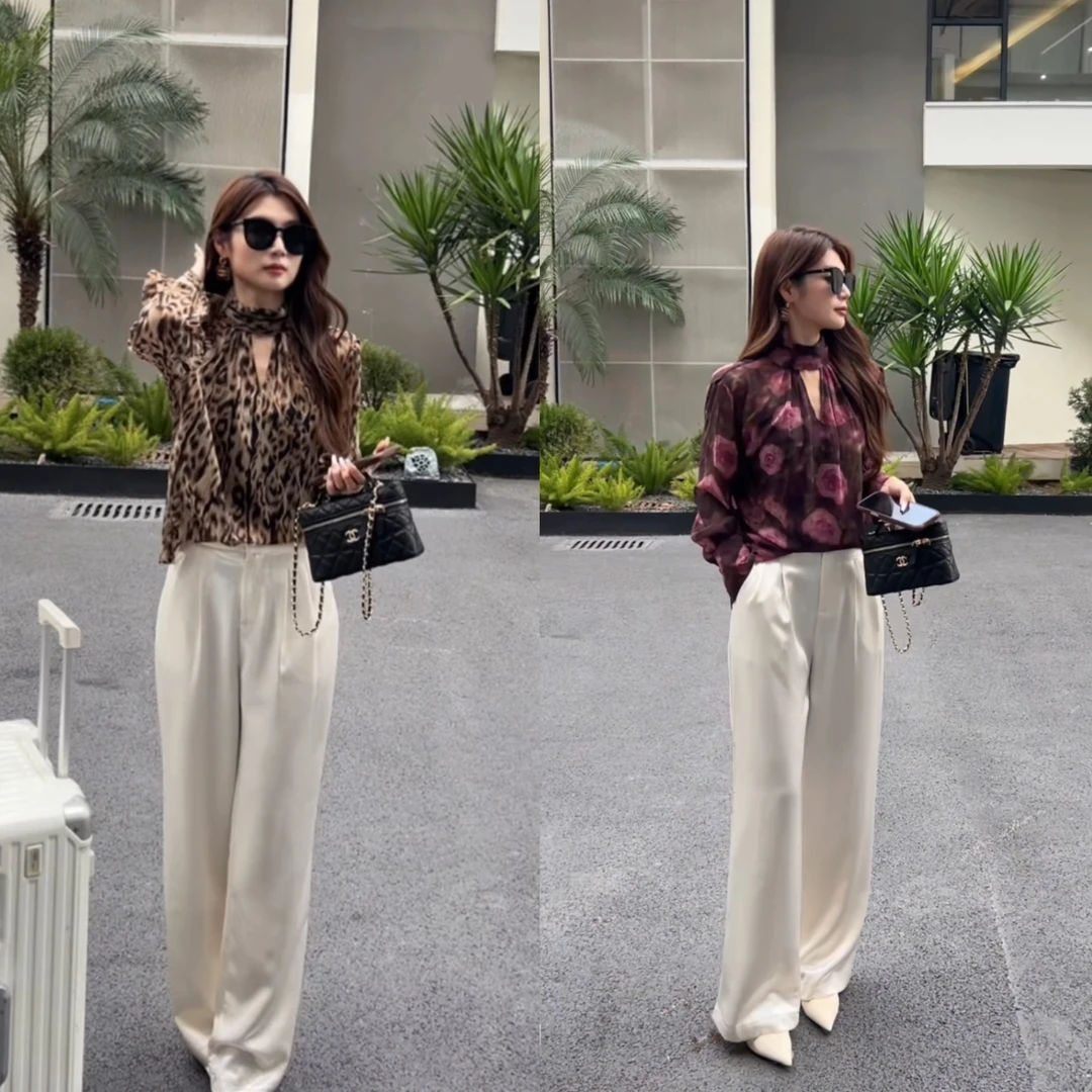 2025春季新品设计感烫钻！阔腿长裤女垂感宽松休闲裤 400086