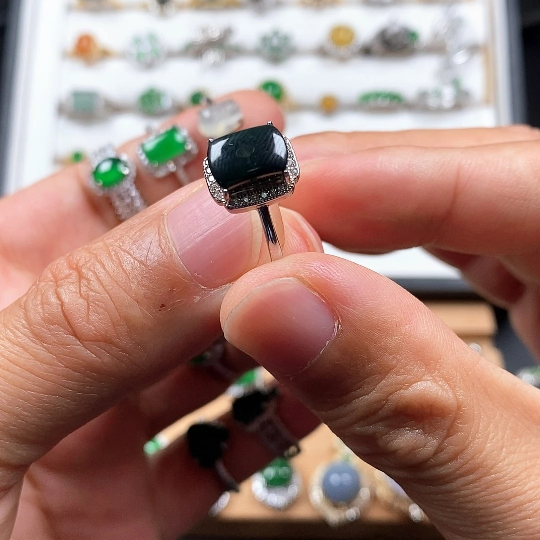 银S925镶嵌戒指翡翠戒指