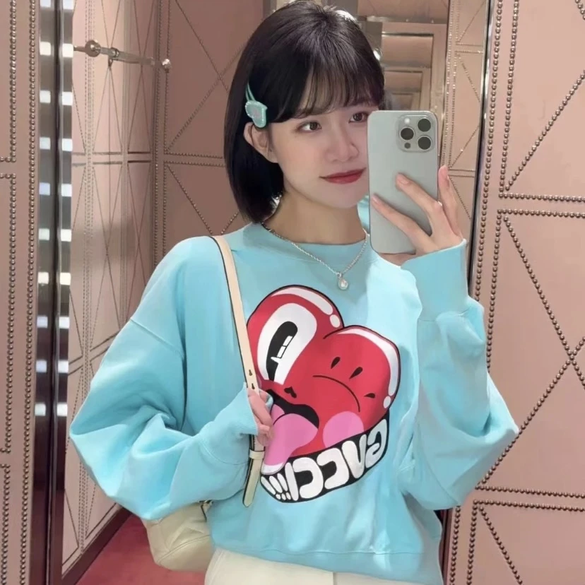 未使用 GUCCI/古驰 爱心笑脸印花圆领短款长袖卫衣女装