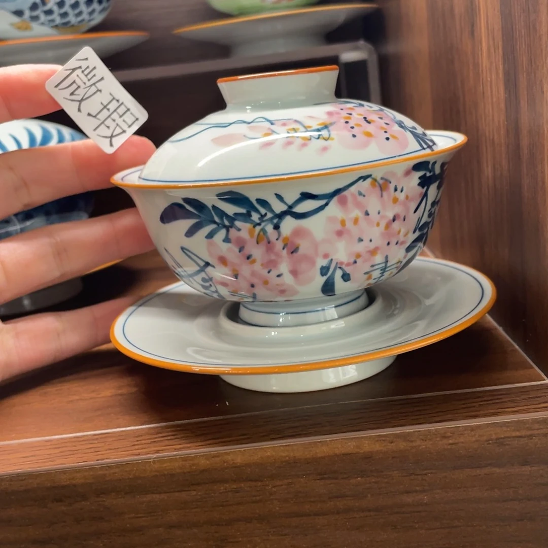 釉下手绘茶具微瑕