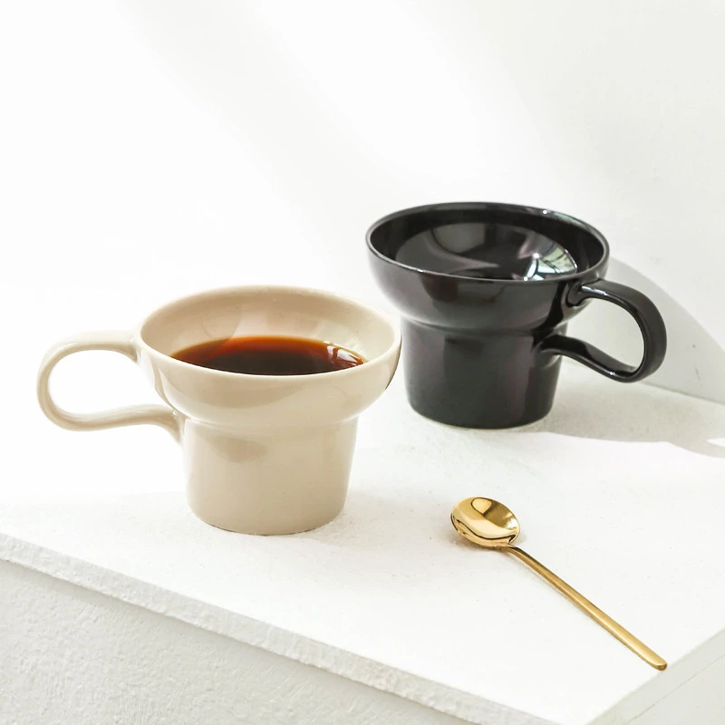 XY中古风宽口纯色复古手冲大容量陶瓷咖啡杯拉花杯家用办公杯子