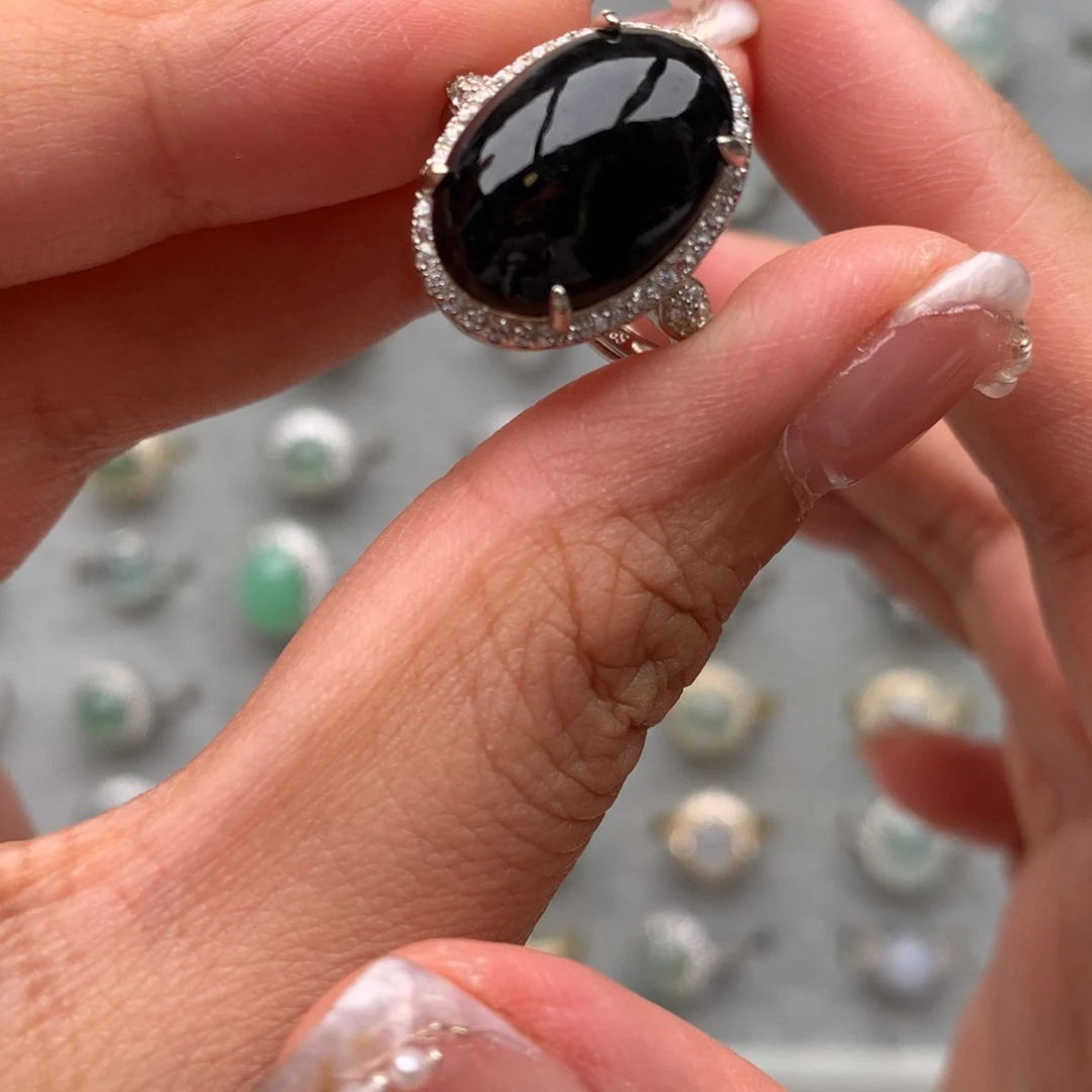 翡翠银S925镶嵌戒指戒指