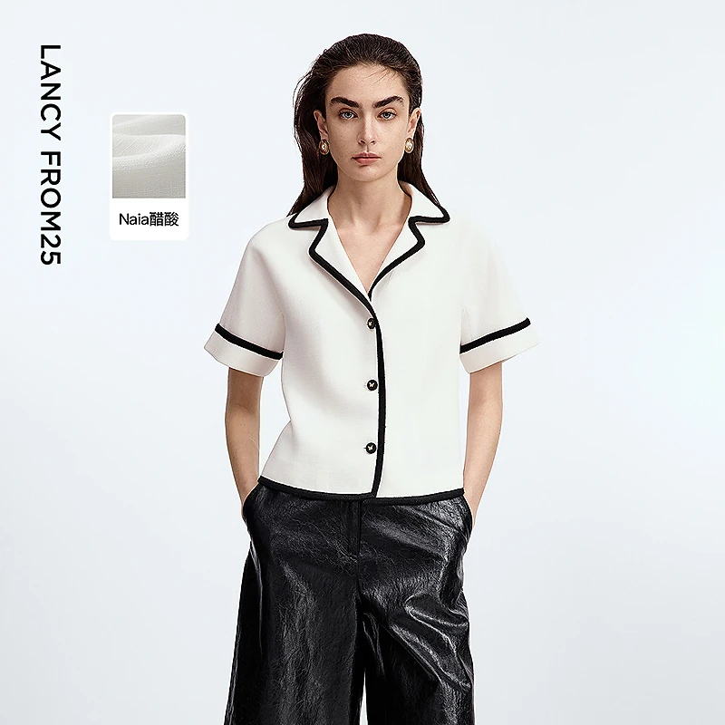 朗姿醋酸小香风短袖气质高级感通勤上衣2025年秋季新款短外套女