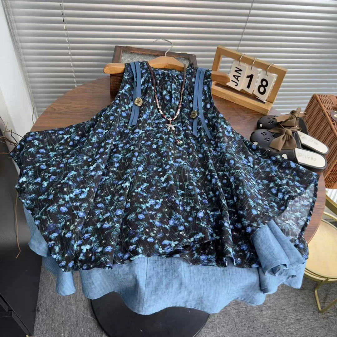 女童慵懒风无袖裙碎花连衣裙纱裙设计师中童