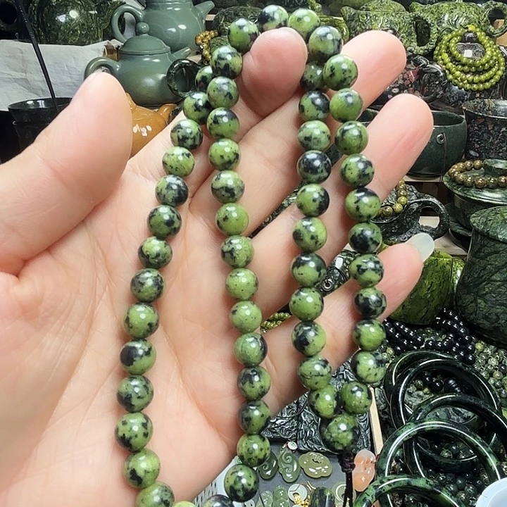蛇纹石玉未镶嵌珠宝半成品藏玉药王石福利款西瓜绿0.8妈妈链