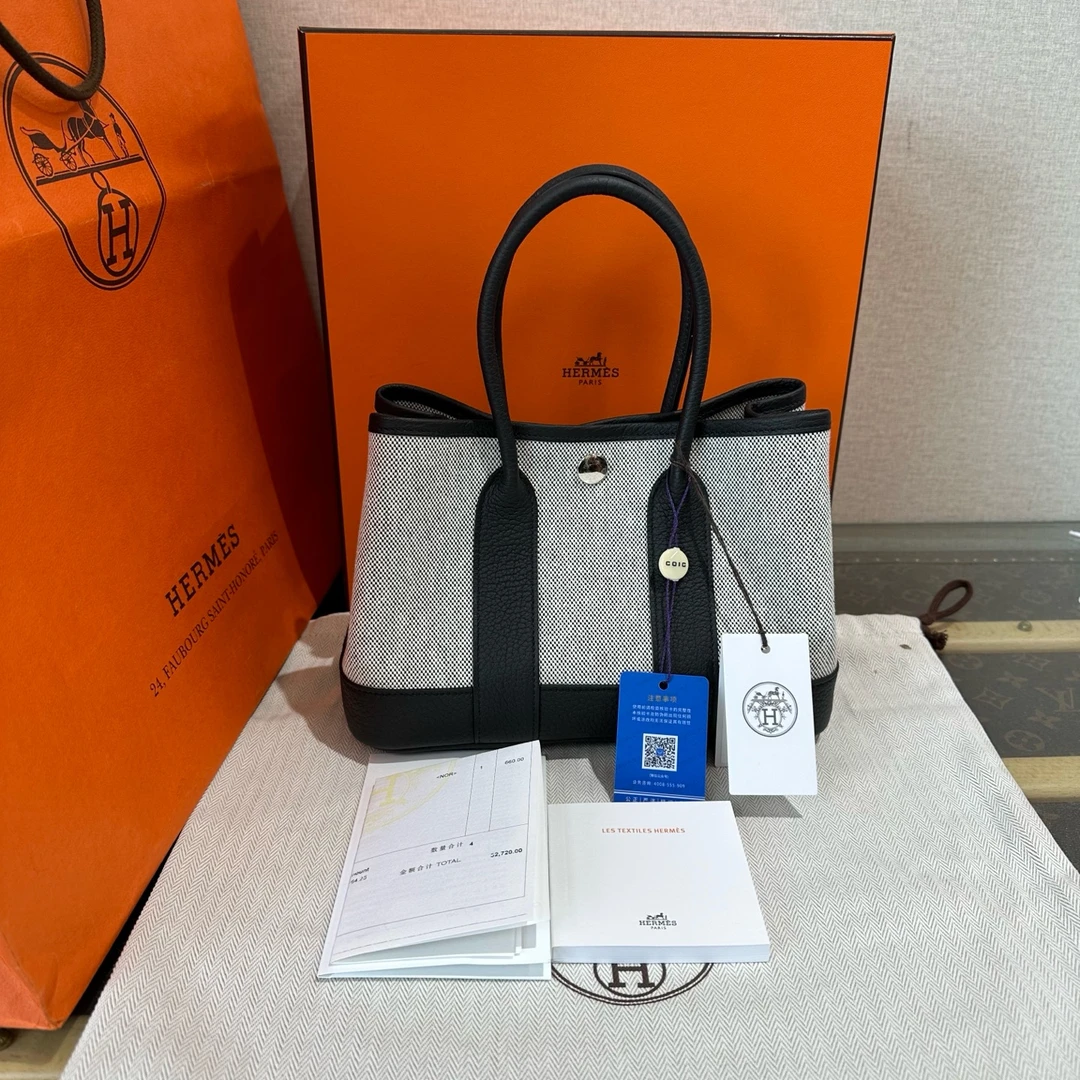 99新 Hermes/爱马仕 帆布拼皮mini花园23手提包 05217