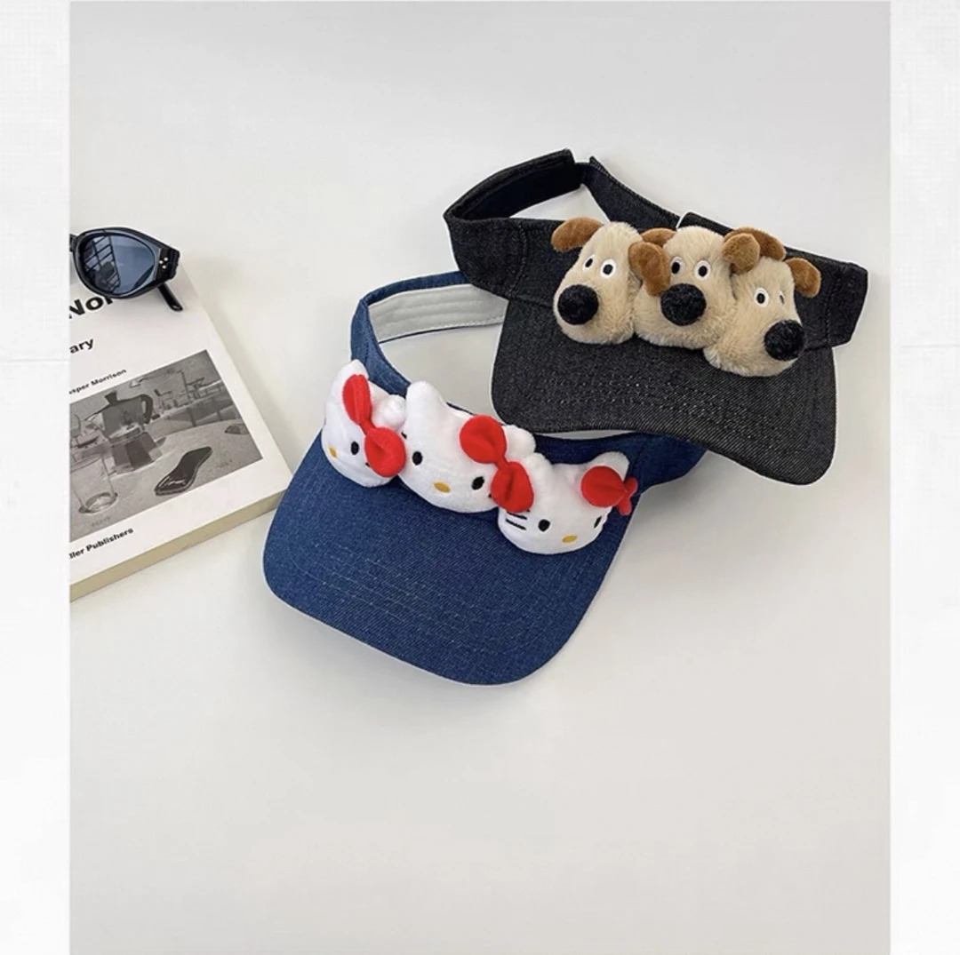【空顶】y2K学院风kitty猫咪玩偶趣味牛仔空顶帽夏季防晒遮阳帽
