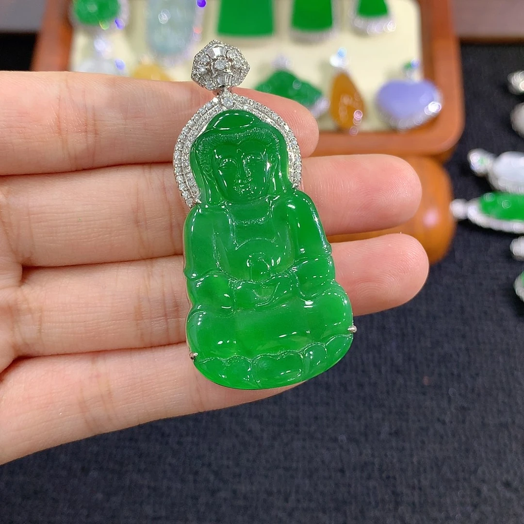 【闪购商品】翡翠18K金镶嵌吊坠(不含链)观音