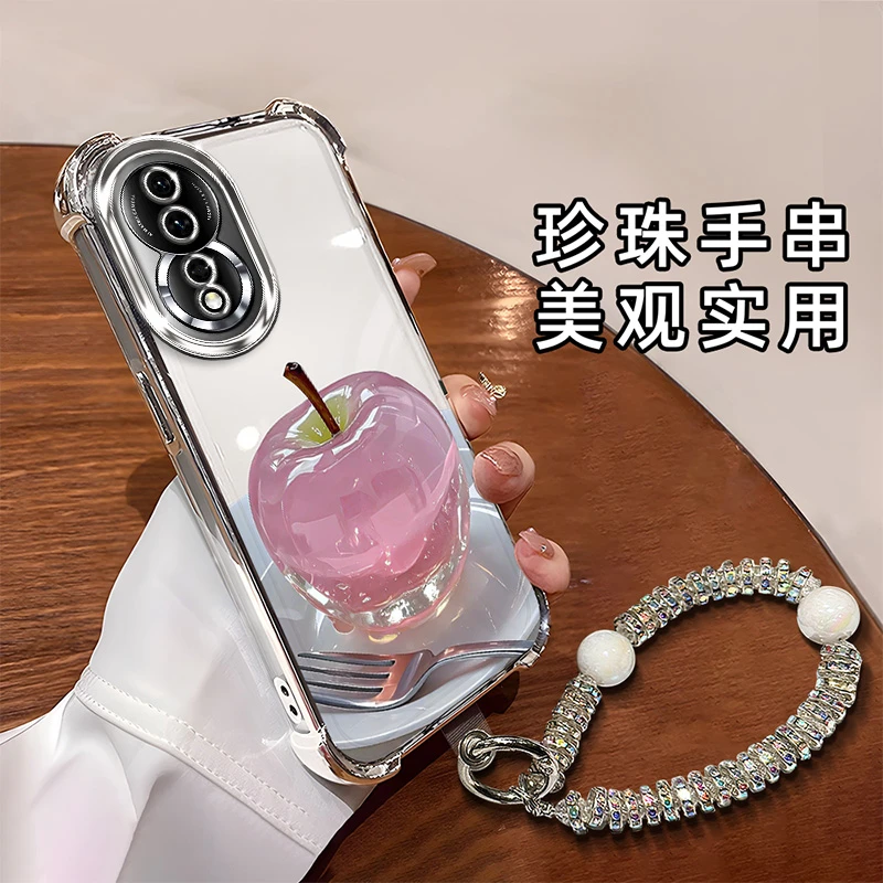 适用于【华为】荣耀90时尚创意水晶苹果全包电镀四角防摔手机壳女