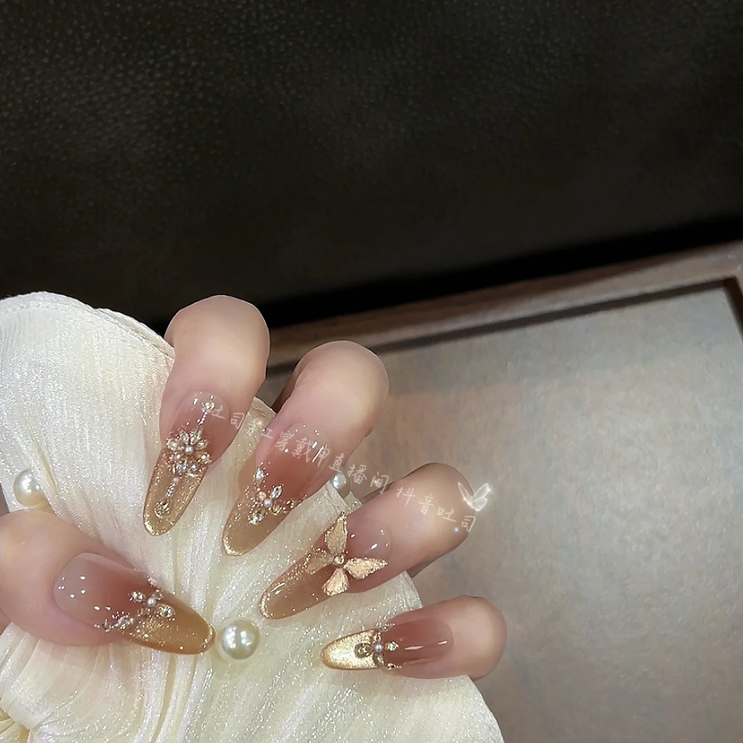 鎏金蝴蝶·掉钻包补 纯手工百款金猫眼法式手工穿戴甲