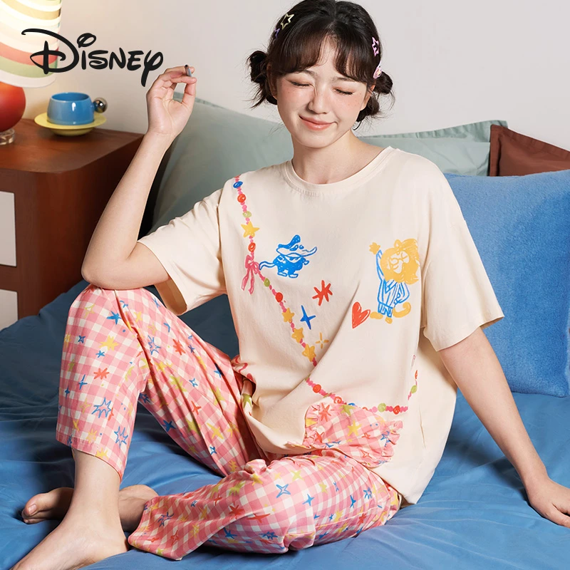 Disney/迪士尼睡衣女春夏彩色短袖可爱卡通家居服套装