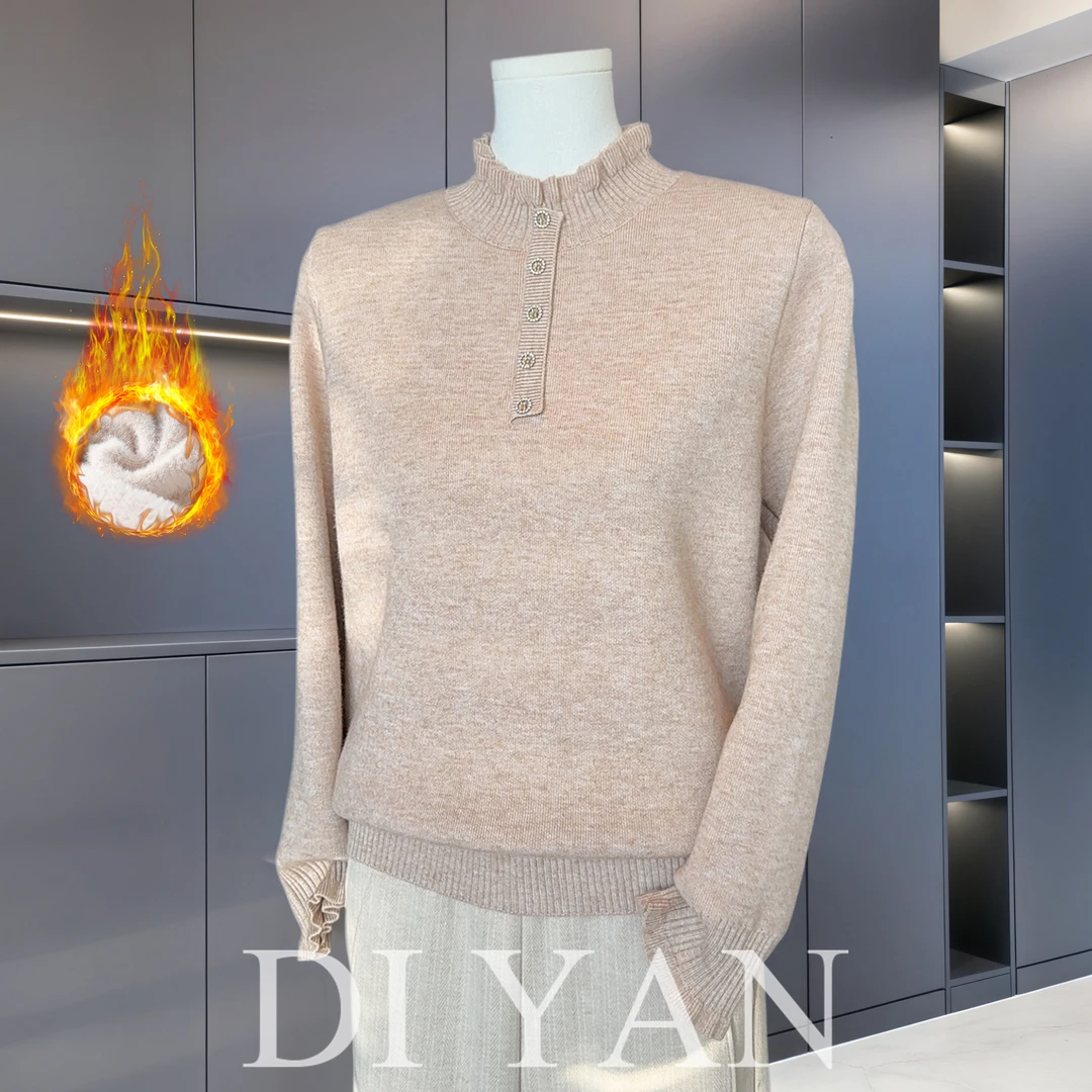 时尚妈妈冬装半高领毛衣洋气中老年女装加绒加厚针织打底衫上衣服