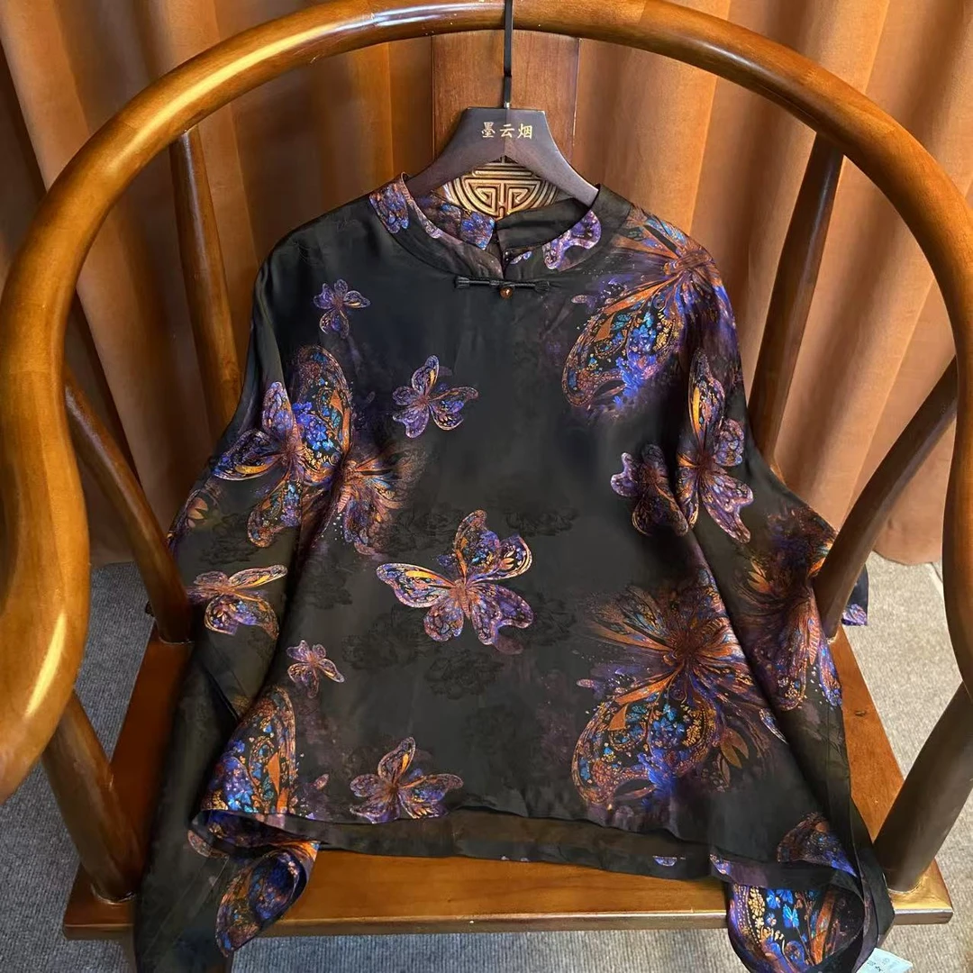 【达礼】不规则T恤女夏季新款高级感独特宽松洋气上衣女士新中式