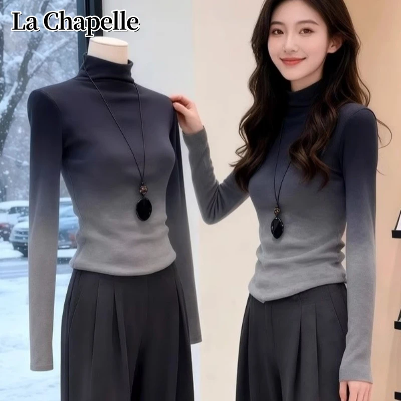 拉夏贝尔晕染渐变色堆堆领针织衫女冬新款内搭打底衫修身显瘦上衣