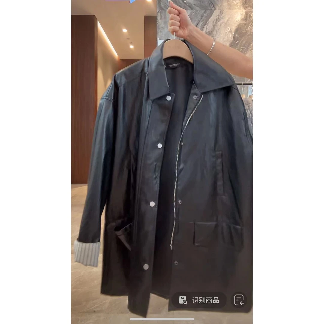 徐秋阳  拼接皮衣  百搭时尚休闲设计感拼接皮衣11568