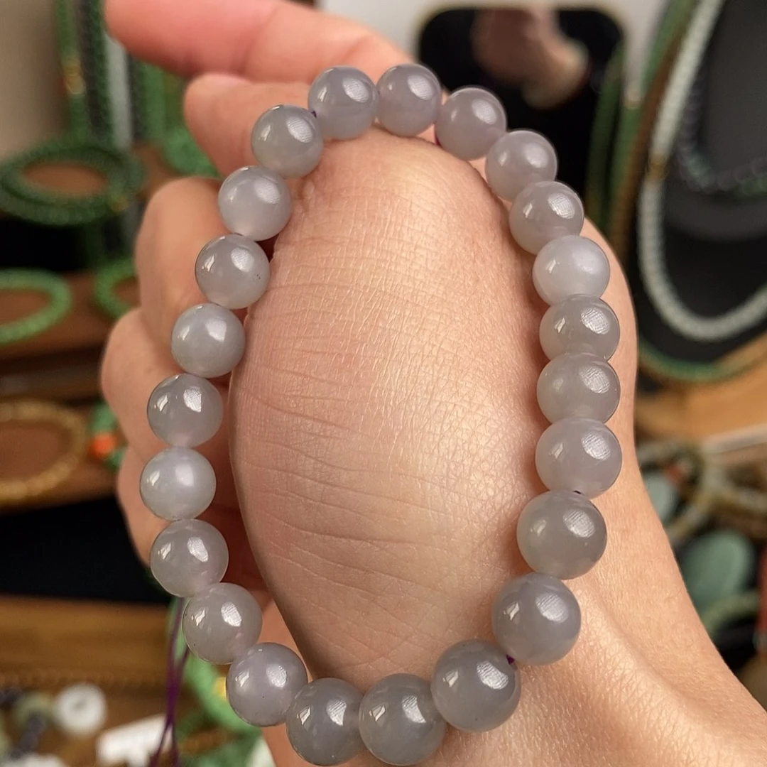 和田玉手串未镶嵌烟紫淡紫有包容