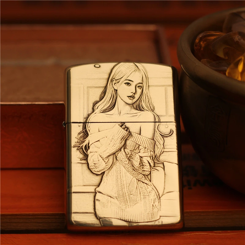 ZORRO金乌防风煤油打火机颜值黄铜盔甲都市少女3代浮雕人物美女