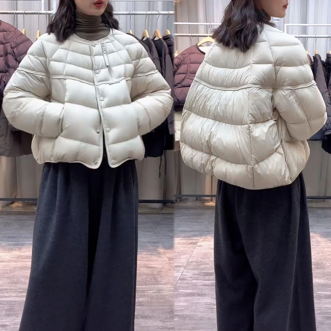 时尚洋气宽松休闲百搭保暖棉服2026秋冬新款简约百搭显瘦圆领棉衣
