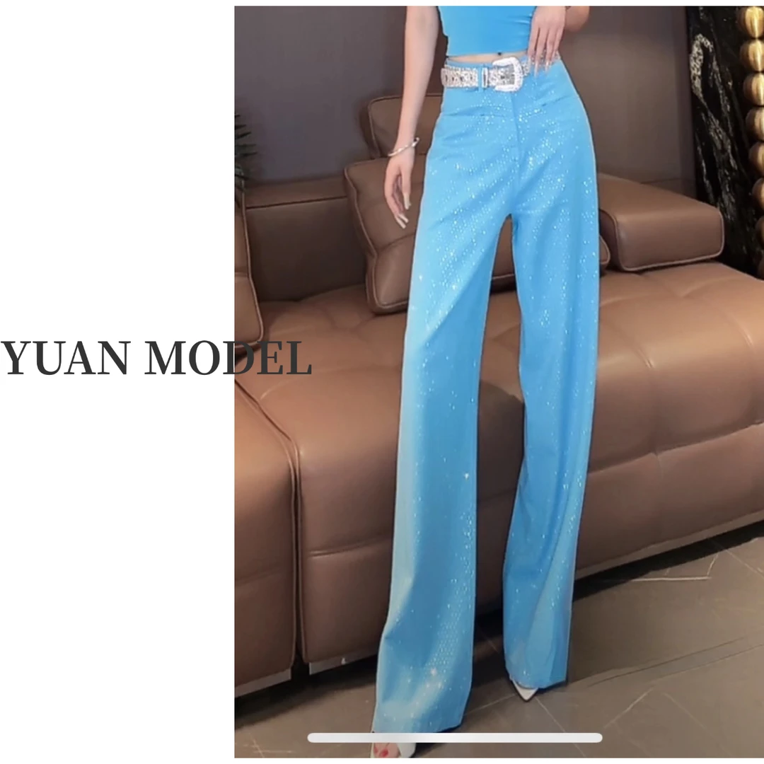 【YUAN MODEL】媛老板-2025夏季时装全身烫钻气质阔腿牛仔裤043037