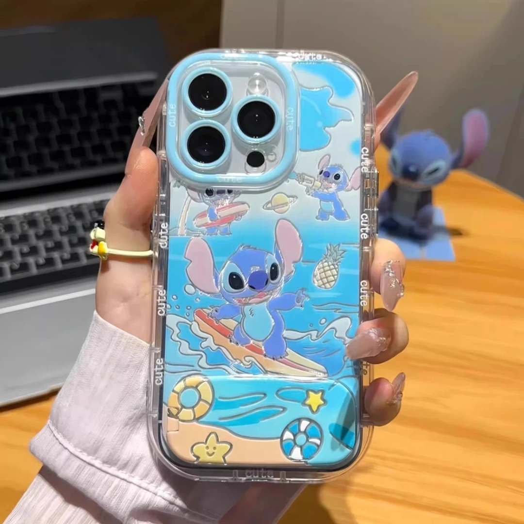 冲浪史迪仔镜面支架适用苹果16手机壳iPhone15/14/13promax新款女