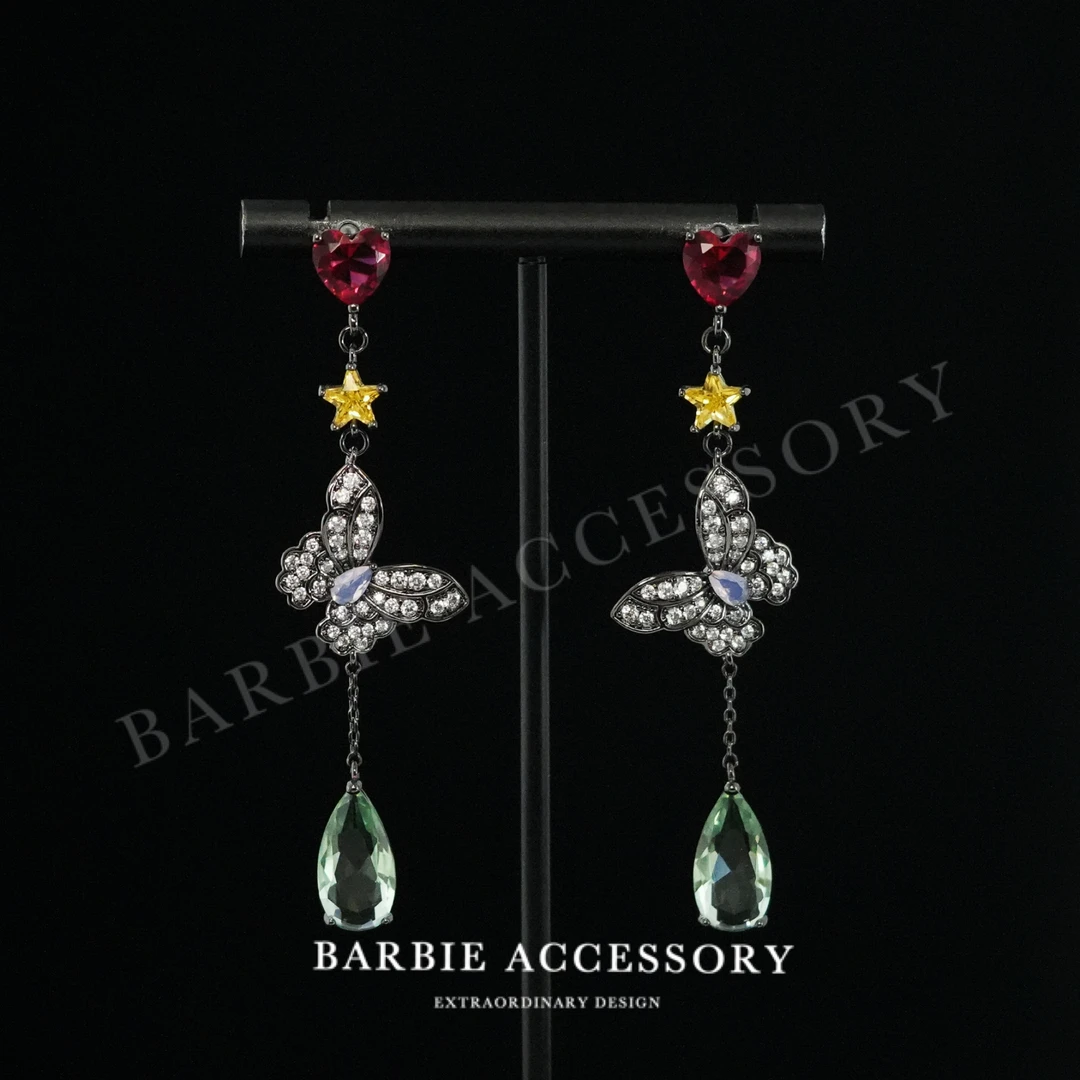 铜合金合成锆石耳饰 【暗绿蝶星】时尚轻奢设计款高级绝美百搭耳饰