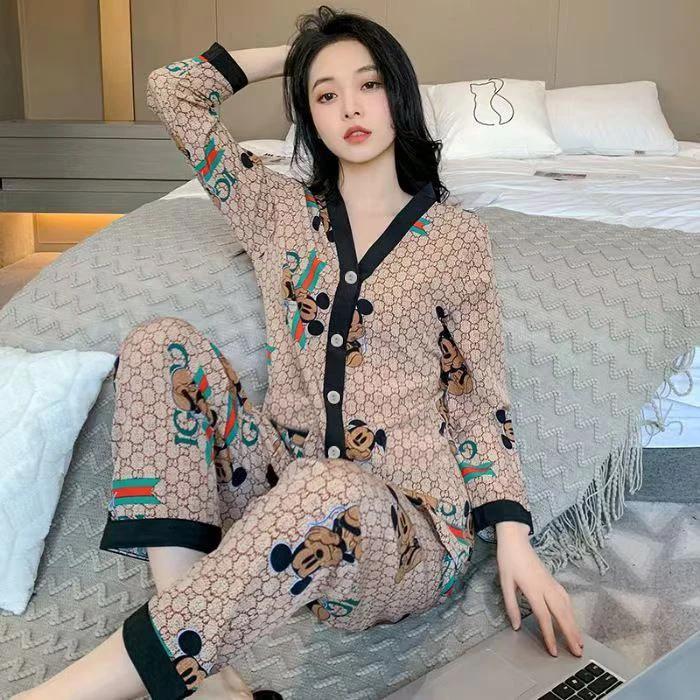 【粉丝专属】睡衣女春秋季开衫长袖长裤加大宽松轻奢家居服套装742