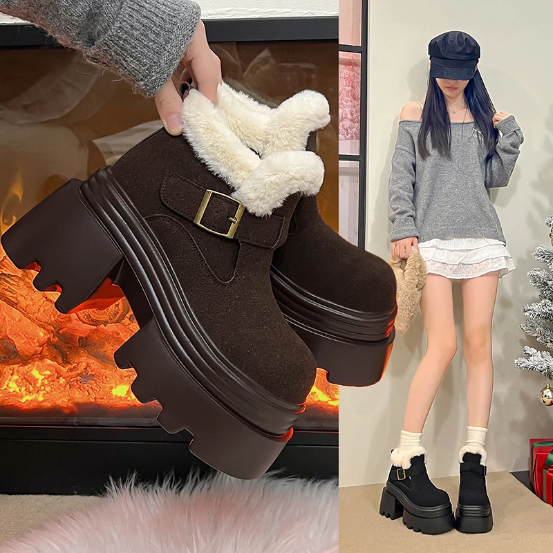 10cm厚底雪地靴女2025秋冬新款小个子增高勃肯鞋松糕休闲加绒短靴