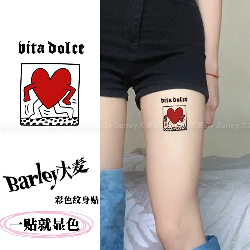 明星权志龙同款爱心彩色纹身贴持久防水ins潮酷男女帅气花臂仿真