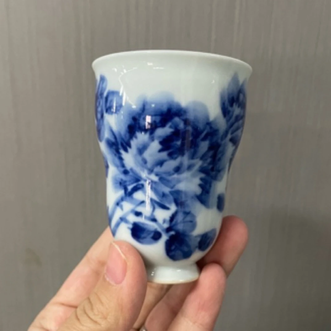 阅贤斋柴窑牡丹葫芦杯微瑕