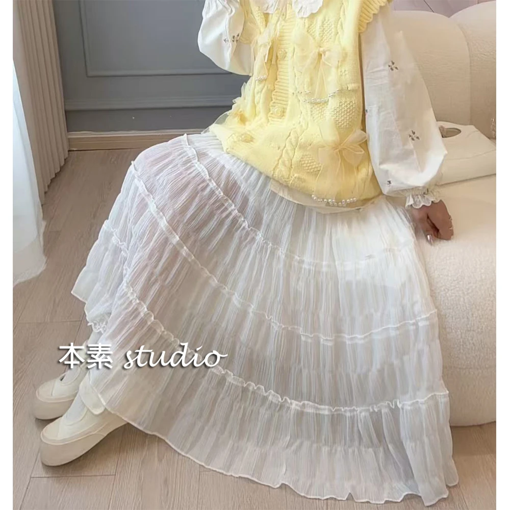 月笼纱C3350木耳边松紧腰半身裙