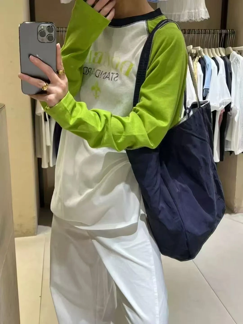 大媛家25夏新【撞色插肩袖】雪花棉宽松款打底上衣T恤