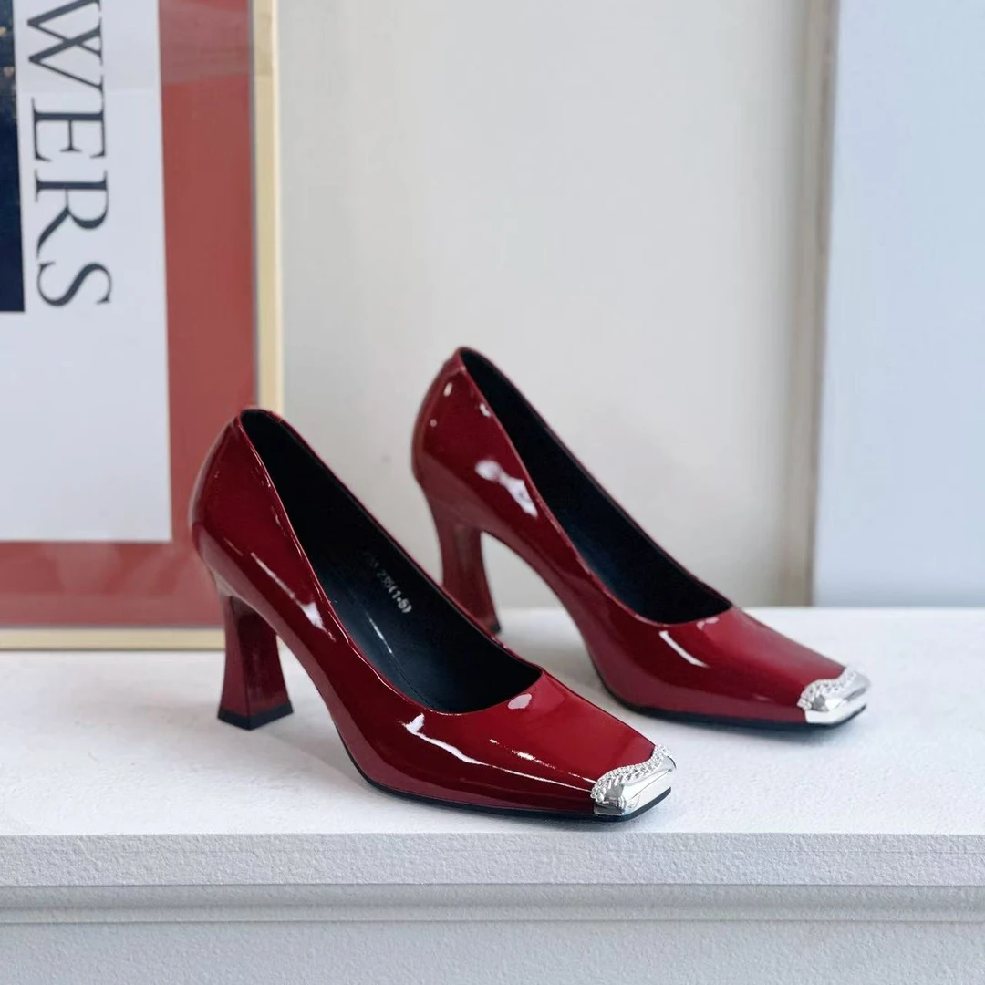 【艾珂茵】通用方头方根高跟鞋婚鞋方头黑色时尚法式百搭高跟鞋春季