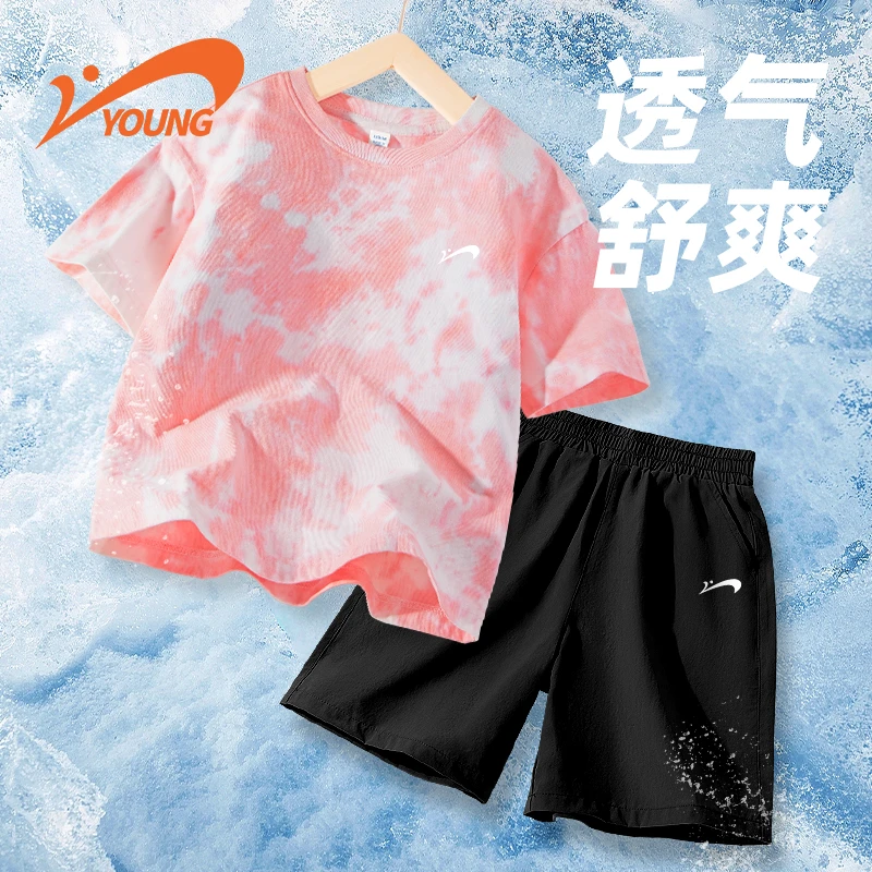 贵人鸟童装女童套装夏季儿童时尚洋气透气短袖T恤大童速干休闲裤