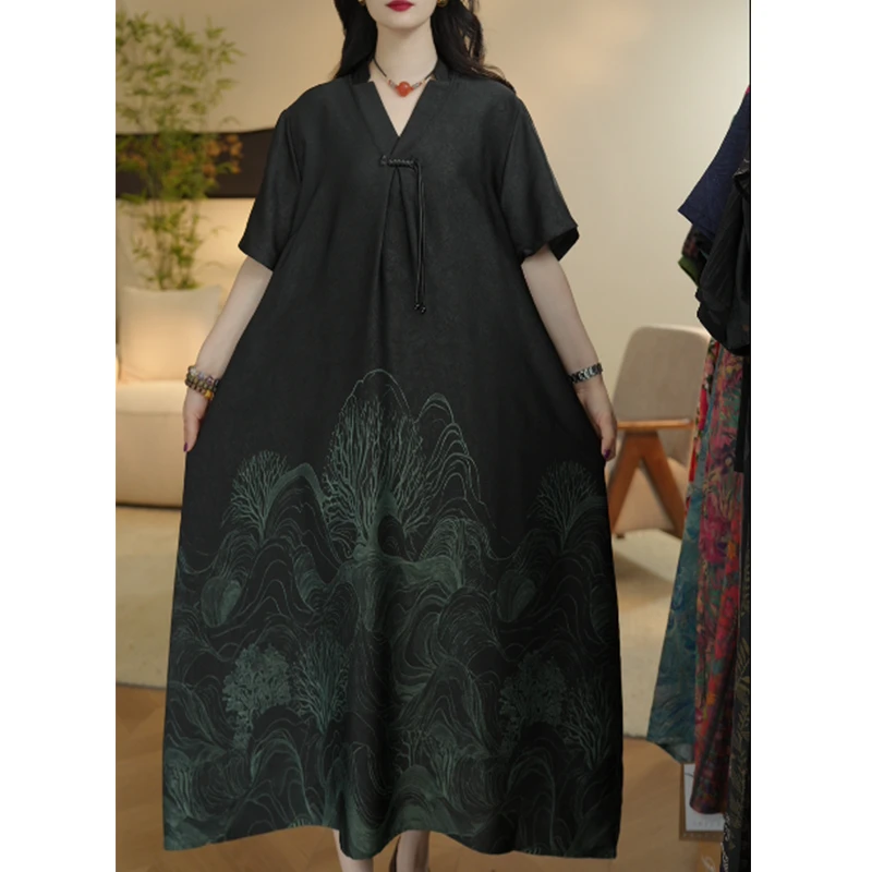 8240新款夏季优雅减龄宽松显瘦中式长款大气连衣裙QZ