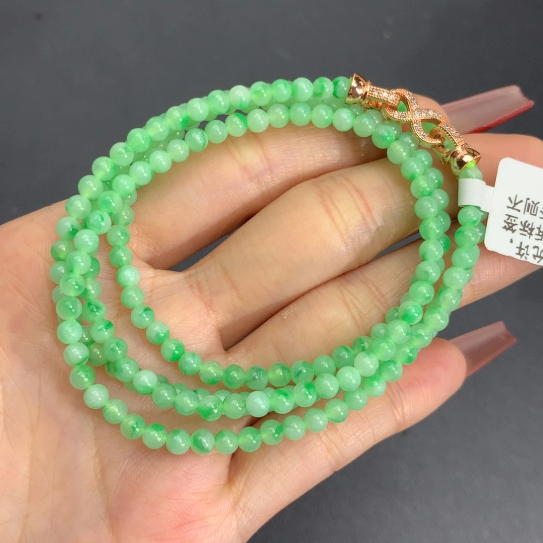 翡翠手链未镶嵌卡3.6冰胶飘阳绿花项链