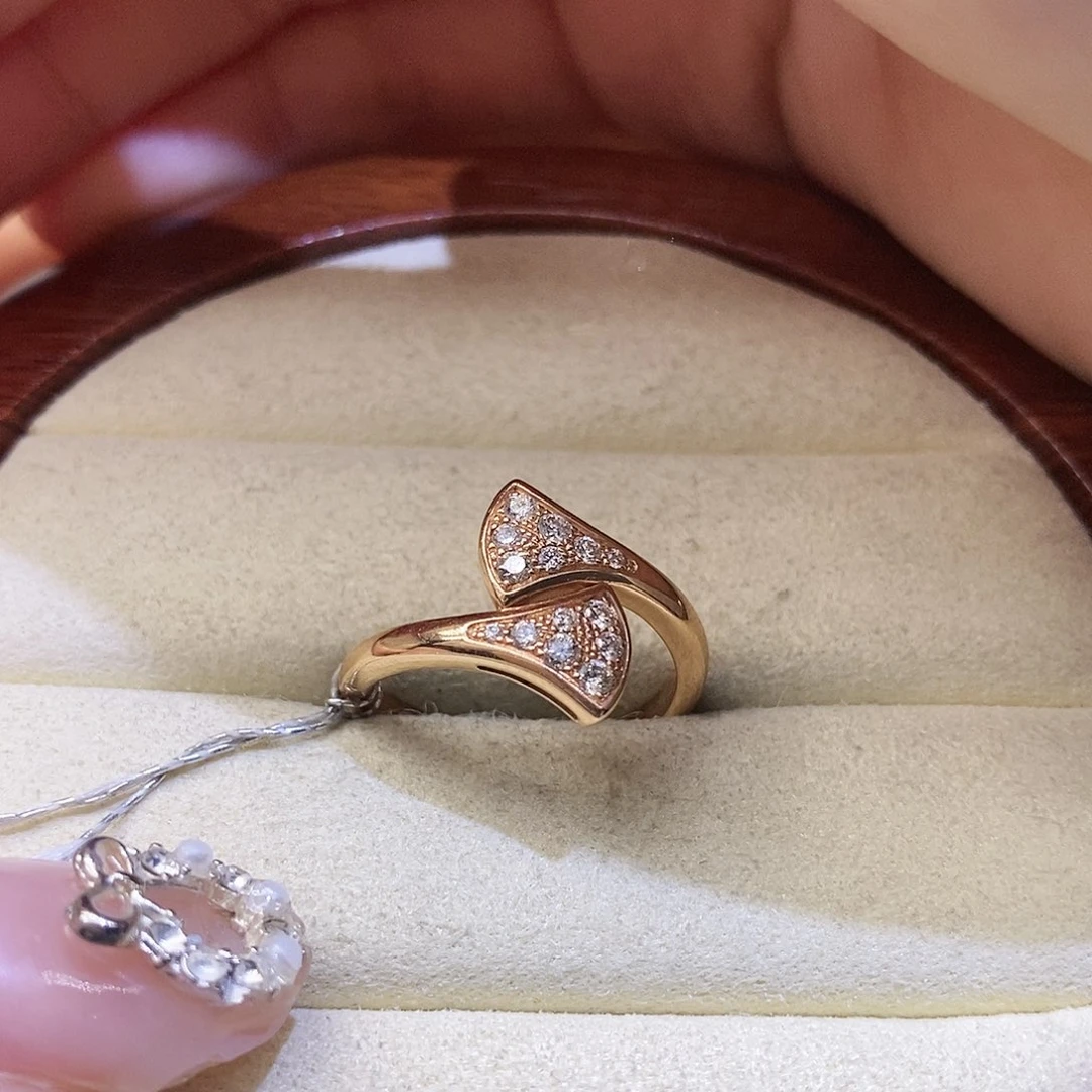 钻石戒指/指环18K金镶嵌双扇子戒指k玫15