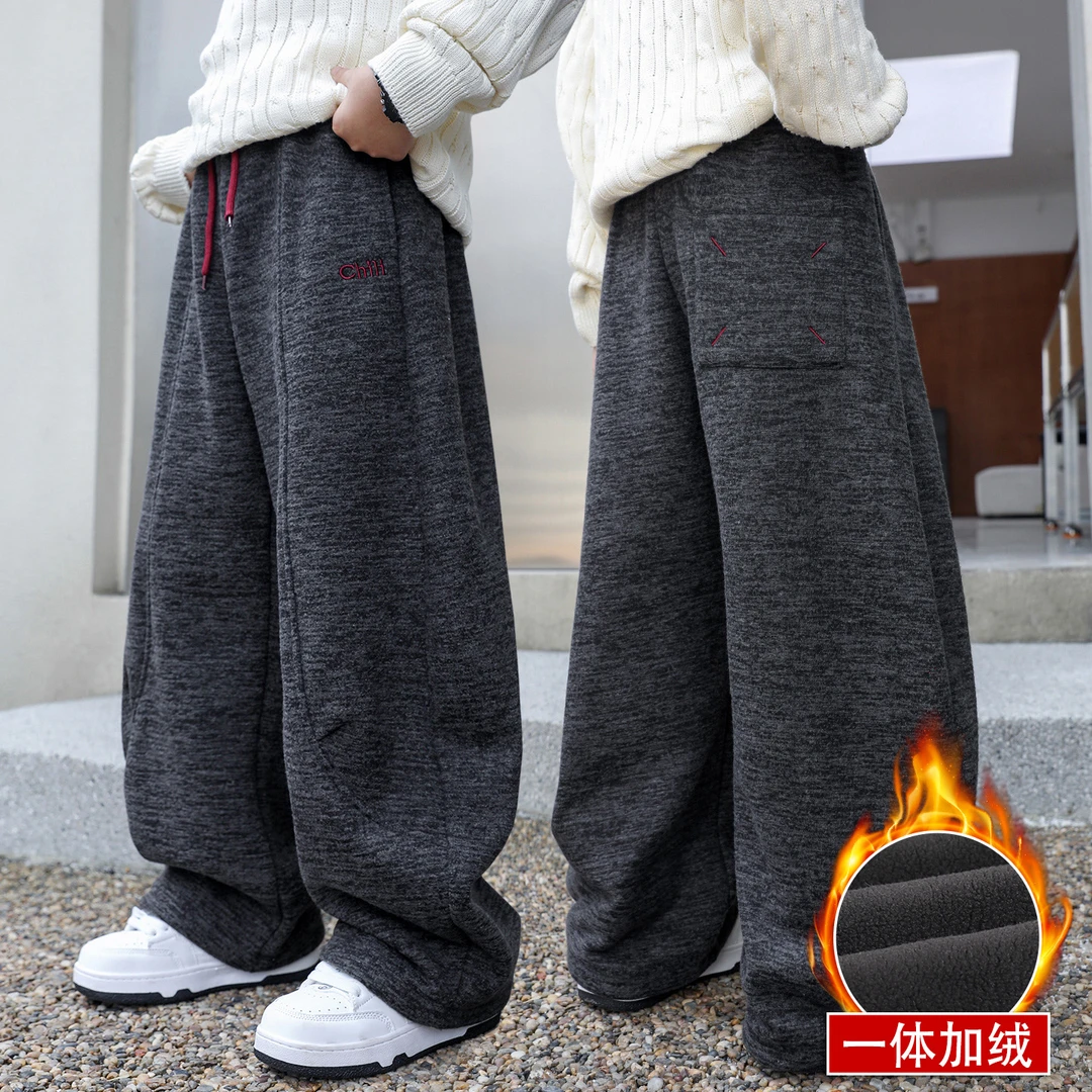 男童加绒裤子中大童一体绒休闲裤2025新款秋冬儿童男孩冬季运动裤