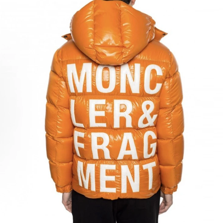 99新 MONCLER 52689/FRGMT藤原浩橙色字母Logo印花连帽羽绒服/3码