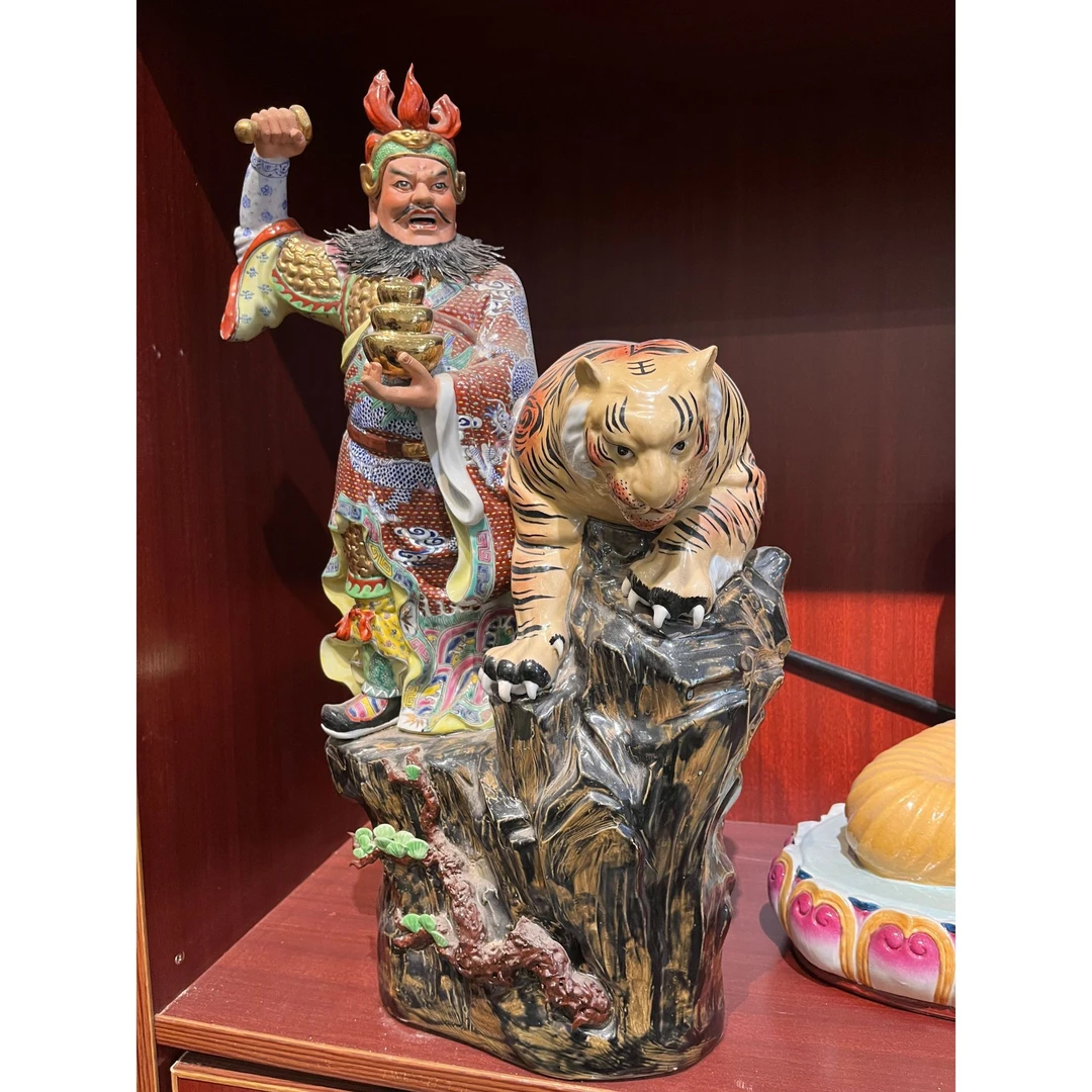 武财神赵公明景德镇雕塑瓷珐琅彩黑虎玄坛赵元帅公司会所招财摆件