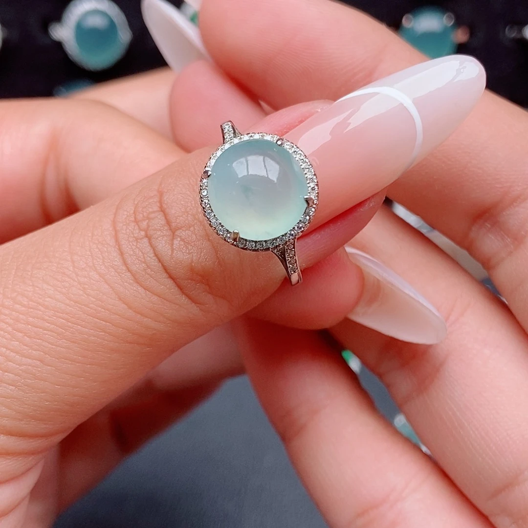 翡翠戒指银S925镶嵌45877